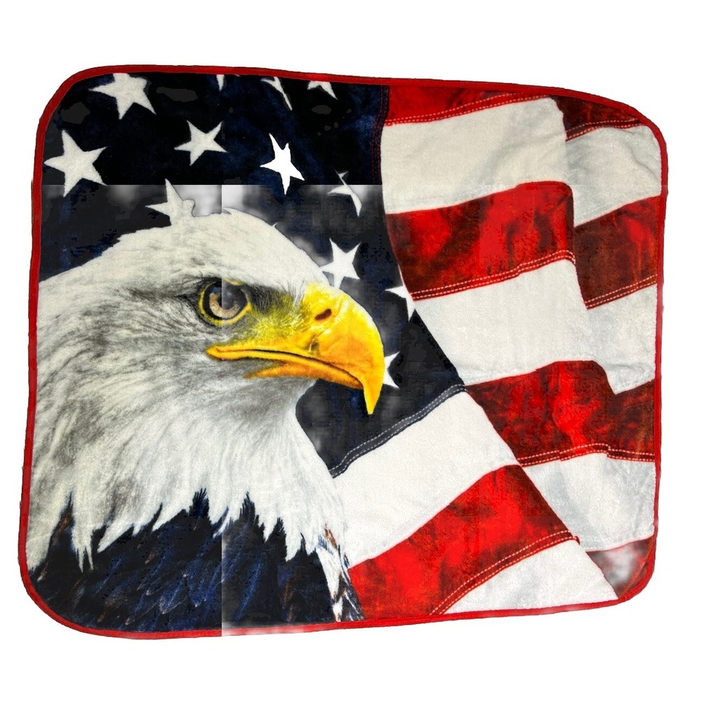 American Bald Eagle American Flag Patriotic Fleece Blanket Soft Cover 49 X 57 In